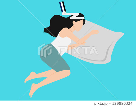 昼寝をする女性のイラスト	 129880324