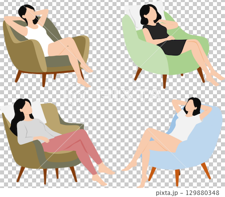 昼寝をする女性のイラスト	 129880348