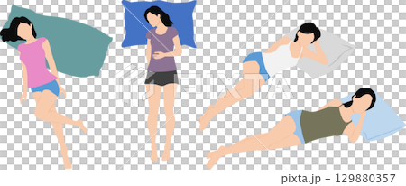 昼寝をする女性のイラスト	 129880357