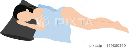 昼寝をする女性のイラスト	 129880360