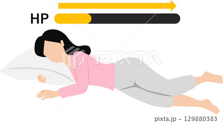 休憩してHPを回復する女性のイラスト	 129880383