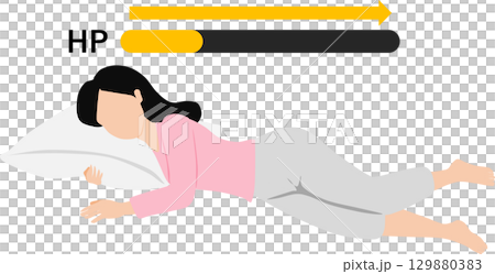 休憩してHPを回復する女性のイラスト	 129880383