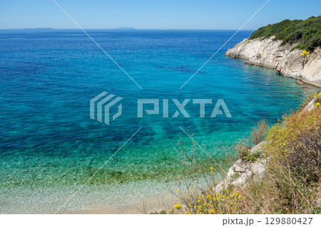 amazing secluded Filikuri Beach in Himara, Vlora district, Albania, at sunny day 129880427