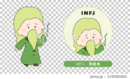 MBTI性格タイプのイラスト INFJ(提唱者)キャラクター MBTI性格タイプのイラスト INFJ(提唱者)キャラクター 129880860