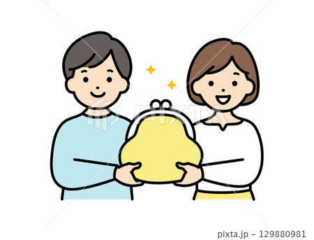 お財布を持つ夫婦のイラスト素材 129880981