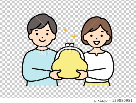 お財布を持つ夫婦のイラスト素材 129880981