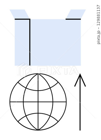 Opened cardboard box, globe, and upward arrow suggesting global shipping, logistics, and export-import concepts. Ideal for e-commerce, global trade, business strategy, supply chain delivery Opened cardboard box, globe, and upward arrow suggesting global shipping, logistics, and export-import concepts. Ideal for e-commerce, global trade, business strategy, supply chain delivery 129881137