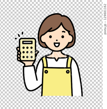 Illustration of a housewife holding a calculator Illustration of a housewife holding a calculator 129881162