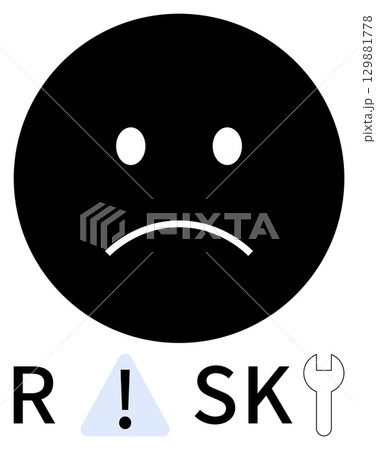 Sad face emoticon with letters RISKY, including a warning triangle for I and a wrench for Y. Ideal for caution, danger, risk assessment, troubleshooting, repair, problem-solving and safety. Line Sad face emoticon with letters RISKY, including a warning triangle for I and a wrench for Y. Ideal for caution, danger, risk assessment, troubleshooting, repair, problem-solving and safety. Line 129881778