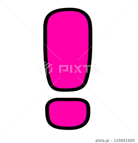 ピンク色のびっくりマーク記号のかわいらしさと親しみやすさのある透過イラスト 129881889