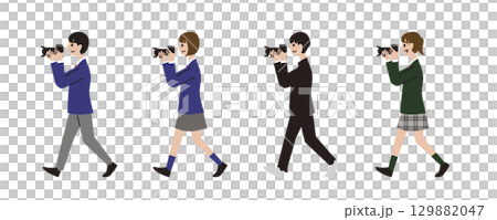 High school students walking around with cameras taking photos 129882047