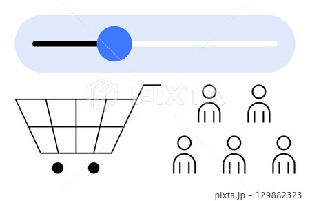 Shopping cart and six customer icons with an adjustable slider bar for customization. Ideal for e-commerce, marketing, customer segmentation, personalization, user experience, settings adjustment Shopping cart and six customer icons with an adjustable slider bar for customization. Ideal for e-commerce, marketing, customer segmentation, personalization, user experience, settings adjustment 129882323