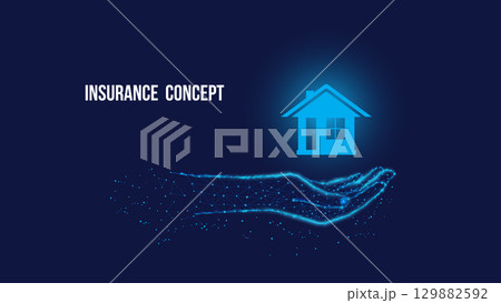 House on polygonal hand. Insurance concept House on polygonal hand. Insurance concept 129882592