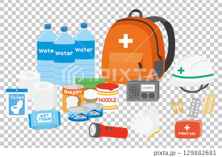 防災背包和防災用品的插圖 129882681