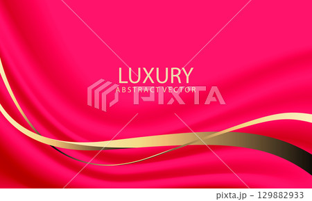 Abstract wave gold ribbon curve on red design modern luxury background vector Abstract wave gold ribbon curve on red design modern luxury background vector 129882933