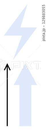Black arrow pointing upward blue lightning bolt and arrow conveying movement power growth, and transformation. Ideal for energy, innovation, advancement, technology, ambition, success. Line 129883055