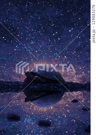 Turtle Under a Starry Night Sky 129883276
