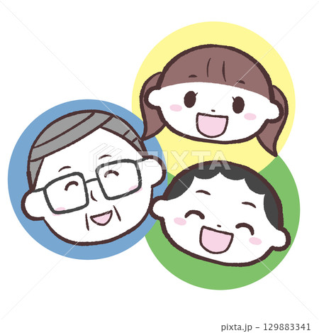 笑顔のシニア男性と子供たちのイラスト 129883341
