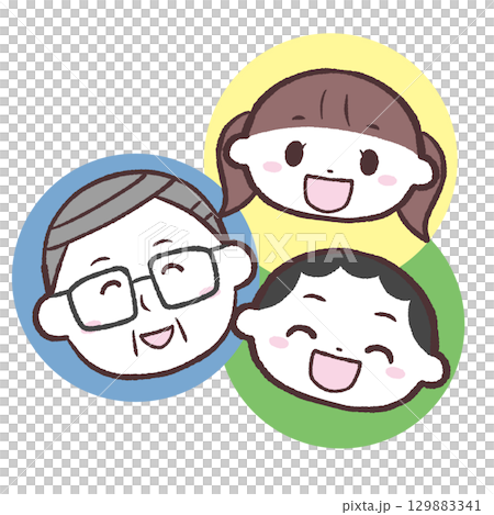 笑顔のシニア男性と子供たちのイラスト 129883341