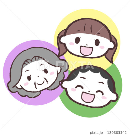 笑顔のシニア女性と子供達のイラスト 笑顔のシニア女性と子供達のイラスト 129883342