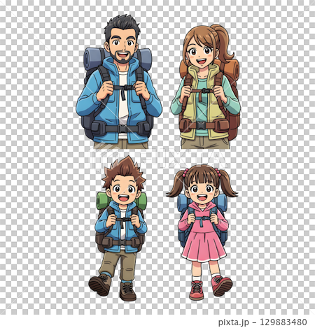 Family lifestyle. Family travel time. Happy family go to Camping. Cartoon illustration design. Family lifestyle. Family travel time. Happy family go to Camping. Cartoon illustration design. 129883480