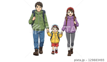 Family lifestyle. Family travel time. Happy family go to Camping. Cartoon illustration design. Family lifestyle. Family travel time. Happy family go to Camping. Cartoon illustration design. 129883493