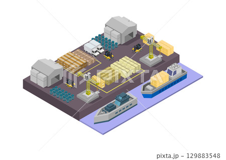 Isometric seaport 129883548