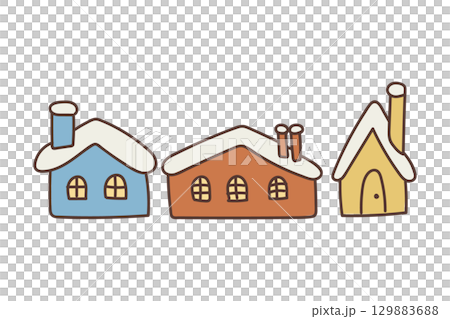 冬季城市景觀插圖：被雪覆蓋的可愛房屋 129883688