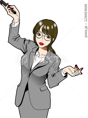 レーザーポインターを使ってプレゼンする女性 129883689