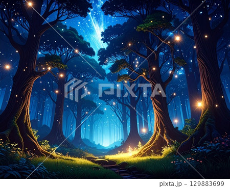 幻想的な森の中の青い森 129883699