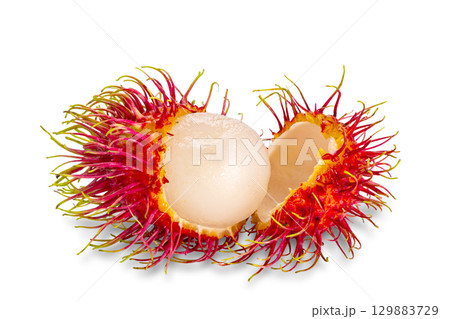 Fresh ripe rambutan isolated on white background. 129883729