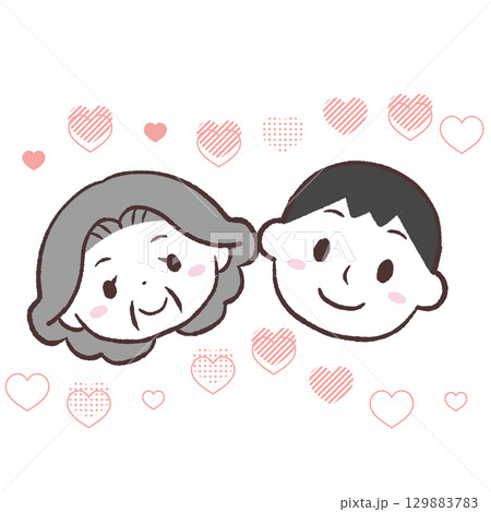 シニア女性と男性の笑顔の顔イラスト 129883783