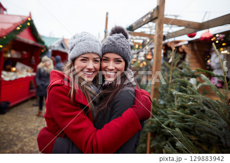 Two women in red 129883942