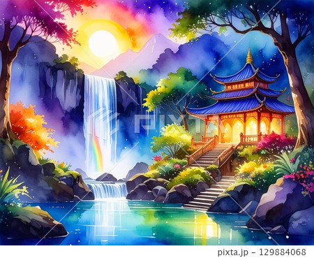 月明かりのついた滝 月明かりのついた滝 129884068