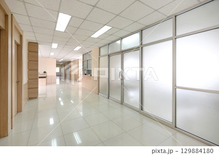 Corridor between different room in hospital. Medical operating room and patient sample storage room. Corridor between different room in hospital. Medical operating room and patient sample storage room. 129884180