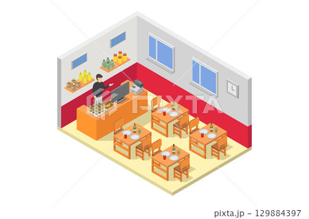 Japanese restaurant isometric 129884397