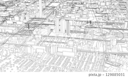 Intricate Cityscape Wireframe 129885031