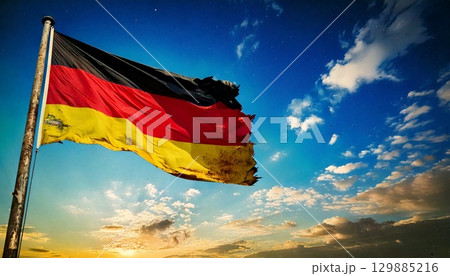 破けて朽ちた古いドイツの国旗。 破けて朽ちた古いドイツの国旗。 129885216
