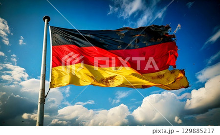 破けて朽ちた古いドイツの国旗。 129885217