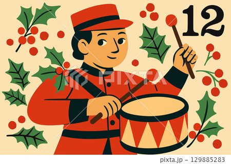 Twelve drummers drumming. The twelve days of Christmas. English Christmas carol. Twelfth day Twelve drummers drumming. The twelve days of Christmas. English Christmas carol. Twelfth day 129885283