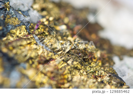 Golden background. Natural nugget. Macro 129885462