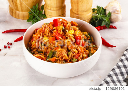 Mexican spicy rice with vegetables Mexican spicy rice with vegetables 129886101