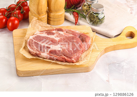 Raw pork neck steak sirloin 129886126