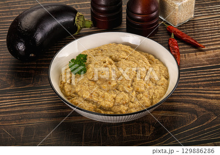 Eggplant dip - Mutabal with tahini paste 129886286