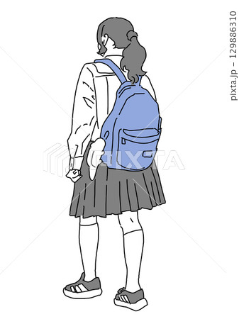 セーラー服を着た女子高生のイラスト 129886310
