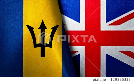 イギリスとバルバドスの国旗。 129886332