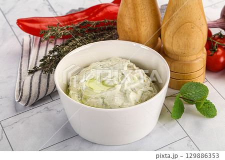 Greek feta dip with oil 129886353