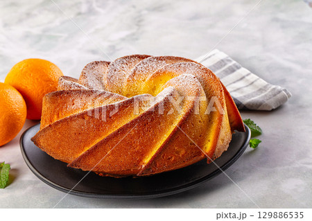Italian traditional orange cake Chiambella 129886535
