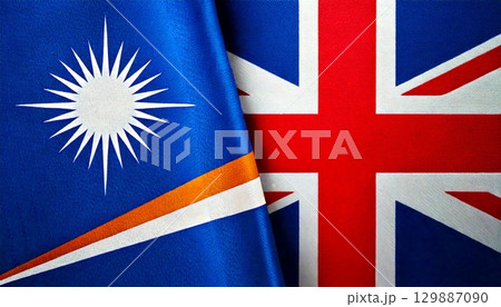 イギリスとマーシャル諸島の国旗。 129887090