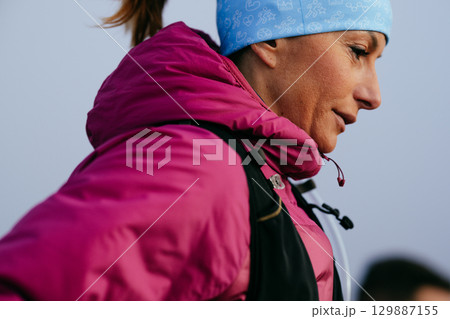 Trail Runner in Misty Mountain Landscape 129887155